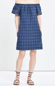 Women's Blue Plaid Off-the-shoulder Dress sz 2.