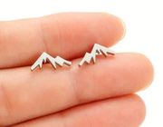 Stainless steel mountain range metal stud earrings small hiker nature lover NEW