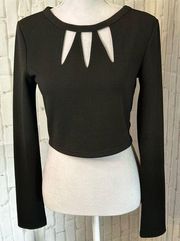 MinkPink Black Cut Out Cropped Long Sleeve Top Sz  L