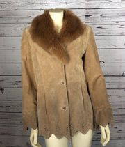 Vintage Dennis Basso Boho penny lane Suede leather jacket fur collar size XS