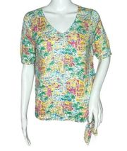 Talbots Shirt Womens Medium Petite Multicolor Santorini Greece Print Novelty