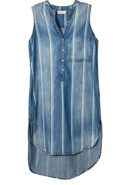 Anthropologie Bella Dahl Denim Striped Midi Shift Dress, EUC, Small, MSRP $175