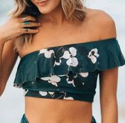 Albion Icon Wave Crop Swim Top Orchid Green Pink Size small One Shoulder Ruffle