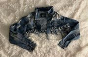 american bazi denim cropped distressed jacket