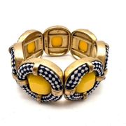 J. Crew Gingham Stretch Yellow Faux Stone Gold Tone Bracelet French countryside