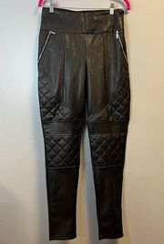 Manière de Voir Black Quilted Vegan Leather Leggings/ Pants Sz 14 NWOT