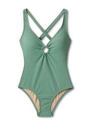 NWT Kona Sol Wide Ribbed Center Ring Medium Coverage One Piece Swimsuit Slate L
