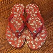 Coach Red Floral Turnlock Sandals