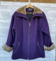 Carolina herrera wool purple Cheetah zip jacket Size medium