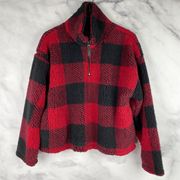 NWT Thread & Supply Teddy Plush Soft Plaid Buffalo Check 1/4 Zip Pullover Jacket