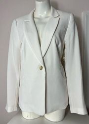 1. State Ecru Off White Textured Crepe One Button Blazer Jacket Size 12 Large