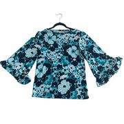 Women's Top Floral Print Ruffle Sleeves Size Small