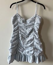 keep on rushing baby blue ruched dress