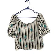 Judith March Women's Embroidered Off The Shoulder Cactus Striped Blouse Medium