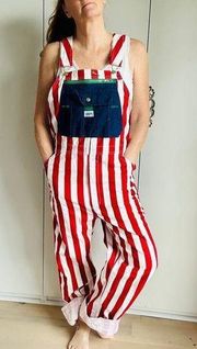 Vintage Liberty Overalls Red White and Blue Striped Americana Denim Jean