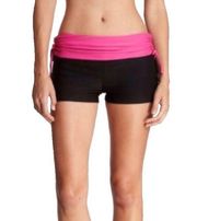 new Marika Tek  Pisces Scrunch Tie Waist Yoga Short  Black + Fuchsia  Large