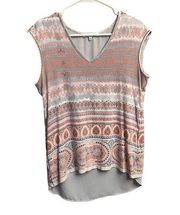 Rose + Olive Gray Pink Sleeveless Boho Split Drape Back Tank Size Medium V-Neck