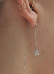 Brandy Melville Silver Star Drop Threader Earrings