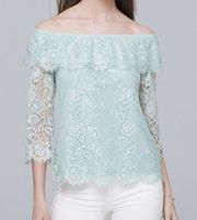 White House Black Market Pale Green Off-The-Shoulder Lace Top Size XXS​​​​