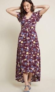 NWOT Purple Floral Gallery Flattery Midi Tie Dress