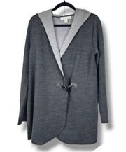 Ellen Tracy Charcoal Grey Merino Wool Blend Hooded Cardigan Sweater Toggle Sz M