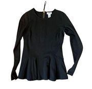 Carmen Marc Valvo Long Sleeve Zip Stretch Peplum Hem Blouse Womens S Black Top