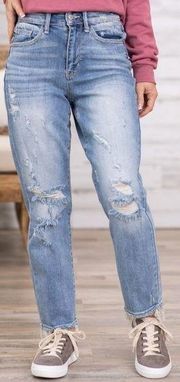 Judy Blue Tell It To Me Straight Leg Distressed High Rise Jeans Blue Size 15/32