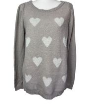 Lauren Conrad Grey Heart Print High-Low Pullover Knit Sweater