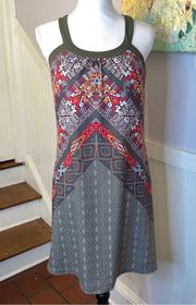 PRANA, Cantine Jersey Knit Halter Southwest Print in Cargo Marrakesh Dress, M