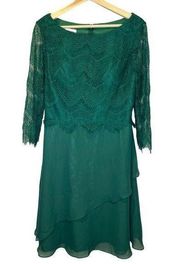 NWT JJ’s House of Bridal Dark Green Lace 3/4 Sleeve Midi Dress Size 12