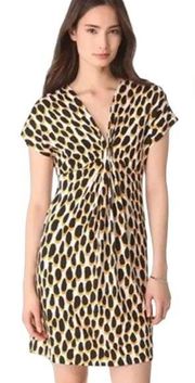 Diane Von Furstenberg Natalie Dress Stretch Silk Animal Print Leopard Yellow 10