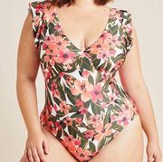 Anthropologie Ruffled Plus One-Piece Swimsuit floral flowers bathing swim