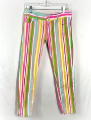 Worth Skinny Mini Zip Ankle Colorful Striped Low Rise Pants 2