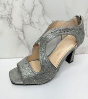Adrienne Vittadini Sandals Womens Size 6 Gray Beaded Open Toe High Heel