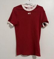 Solid & Striped Red Ribbed Short Sleeve T-Shirt Size Small