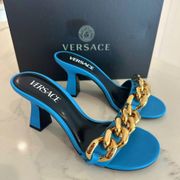 Versace Medusa Chain Mid Heel Slide Sandals