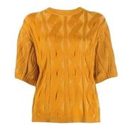 Chloe Golden Yellow Wool Silk Blend Cable Knit Relaxed Short Sleeve Sweater XS