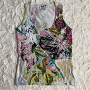 Alberto Makali Floral Beaded Sequined Colorful Knit Tank Top Size Small