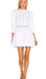 Alice & Olivia Clark Mandarin Collar Gathered Tiered Dress White Mini Size 0