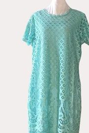 Isaac Mizrahi Live Lace Overlay Dress Turquoise M