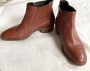 lavorazione artigiana Italy made camel brown leather booties WOMEN SZ8.5 heels 2 in