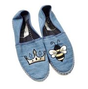Sam Edelman Circus Leni Queen Bee Espadrille Flats Blue Embroidered Size 10 Shoe