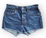 Levi’s  501 High Waisted Cut Off Jean Shorts Dark Wash High Rise Mom Shorts 28