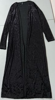 Black Velvet Floral Victorian Lace Print Full Length Cardigan Sweater Shawl Size S 🖤