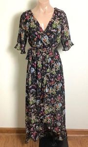 Jonathan Martin Ruffle Wrap High Low Floral Dress