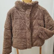 DejaVu mocha brown Teddy coat small collared zip