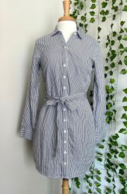 Blue And White Striped Mini Shirt Dress