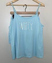 Rae Dunn Wifey Tank Short Pajama Set Light Blue Size L