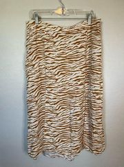 Ava & Viv | Cream and Brown Zebra Stripe Midi Pull On A-Line Slit Skirt Size X