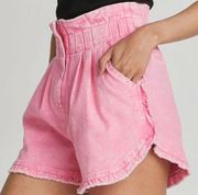 SKIES ARE BLUE Acid Wash High Waisted Pink Denim Paper Bag Shorts